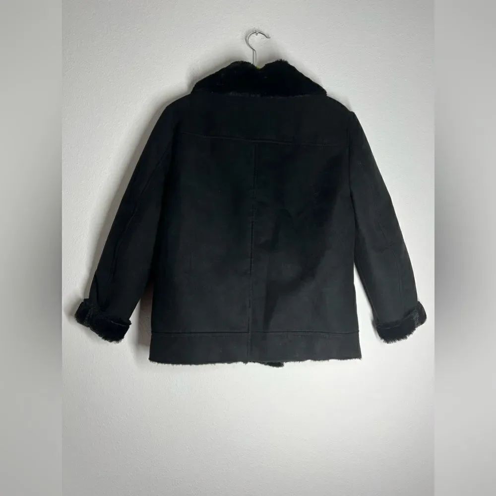 H&M Faux Fur-lined Biker Jacket Black Full Zip Aviator Size 8 - Picture 3 of 16